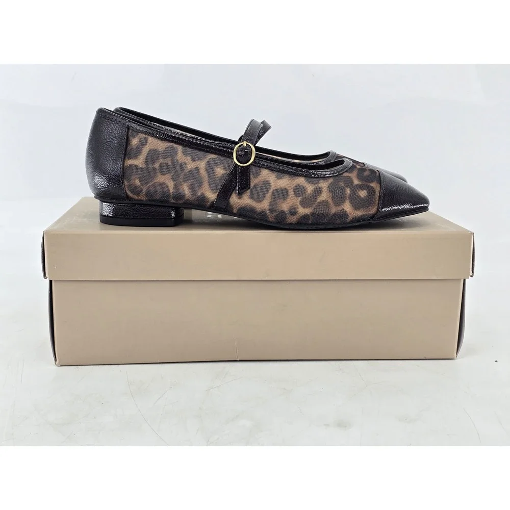 Donald Pliner Ditzynm Mary Jane Flats Womens 6.5M Leopard Mesh Black - Excellent